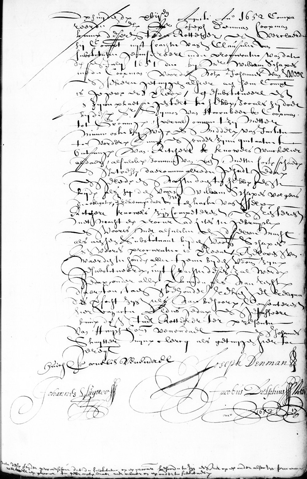 Notariële akte Rotterdam 17 augustus 1652